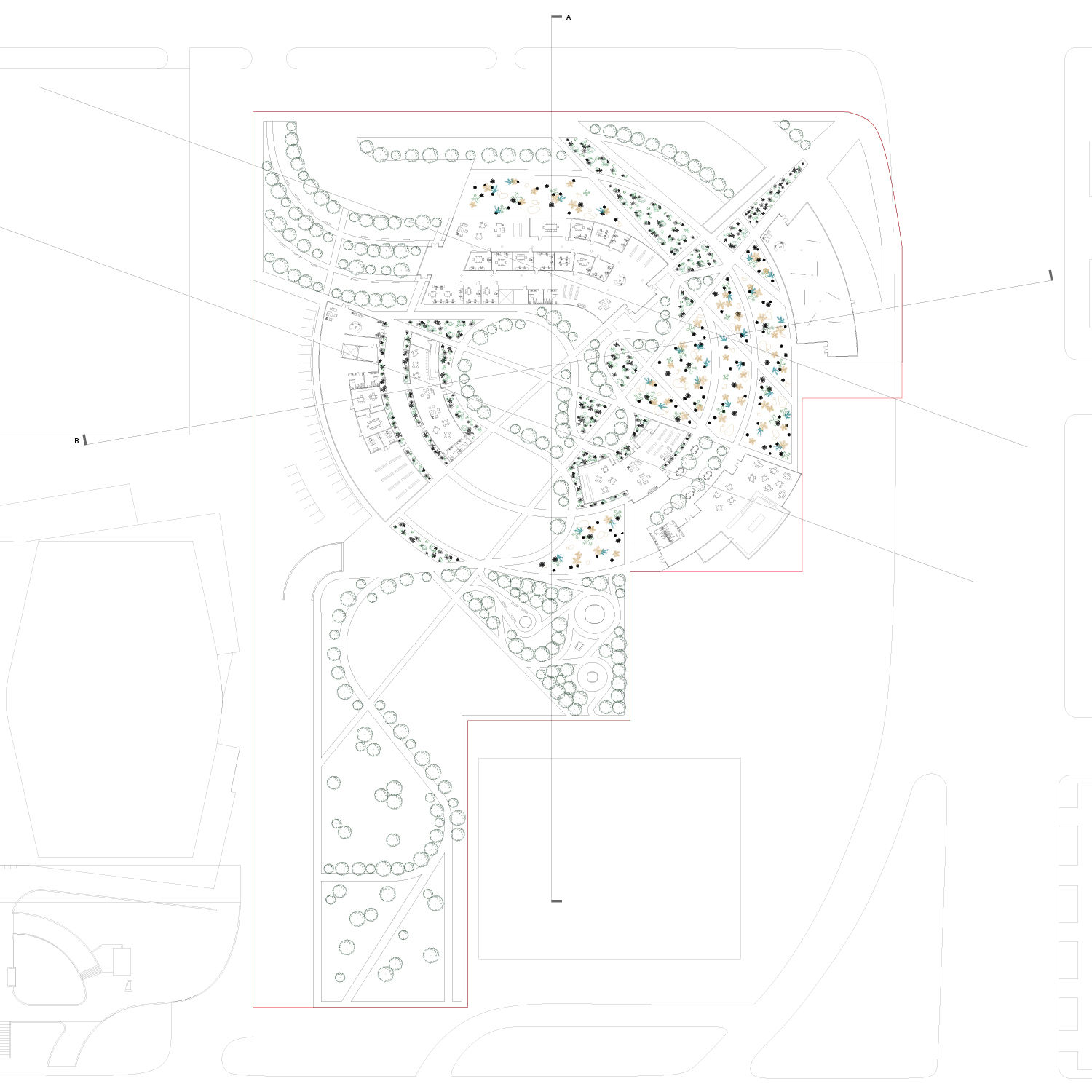 Top-down view of large landscaping concept.