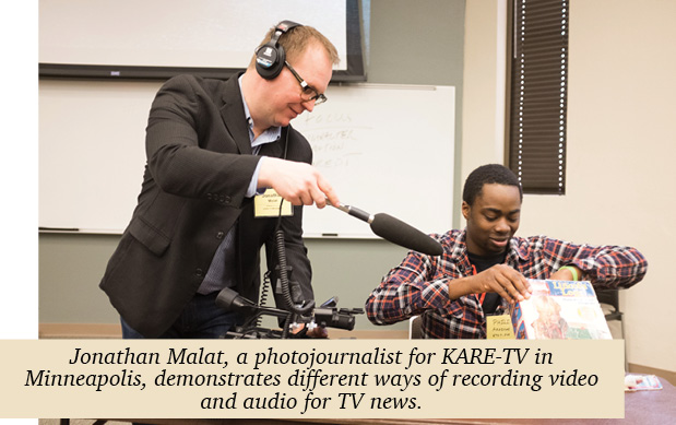 Jonathan Malat demonstrating different ways to record for TV news