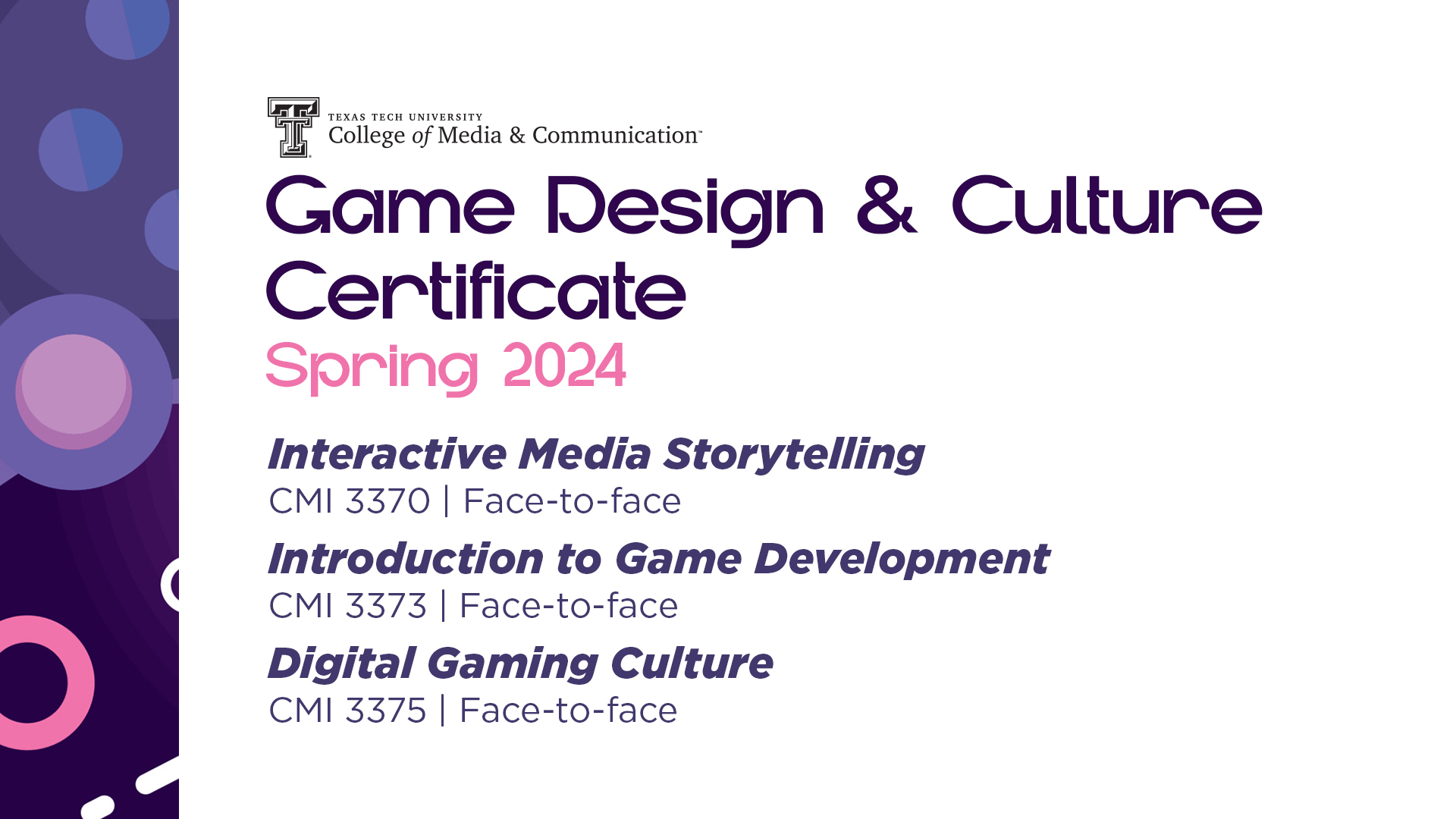 Game Deisgn and Culture Certificate