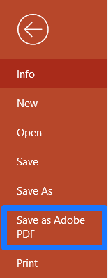 File menu with box around the Save As Adobe PDF option
