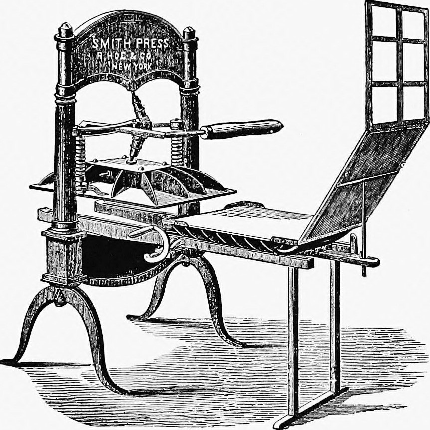 An engraving of a Smith printing press