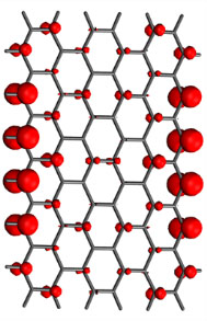 Unpaired electron density located at the zig zag edge of a periacene graphene nanosheet.