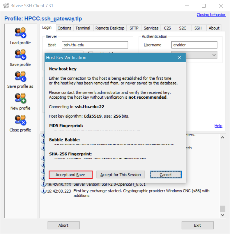 Bitvise SSH Gateway Accept Host Key
