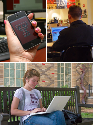 Collage of students utilizing technology at a distance.