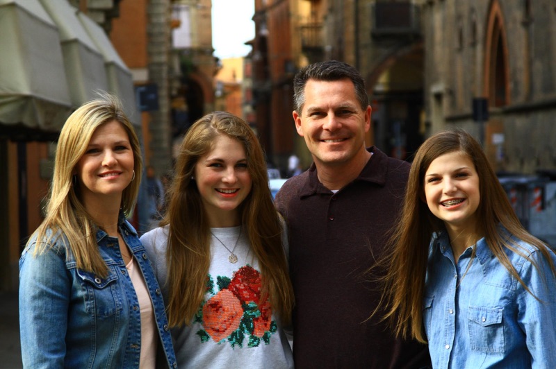 Christie, Kelsey, Lance, and Katie Linnartz in Bologna, Italy.