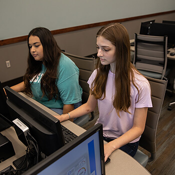 Two Girls Looking at Their Computers