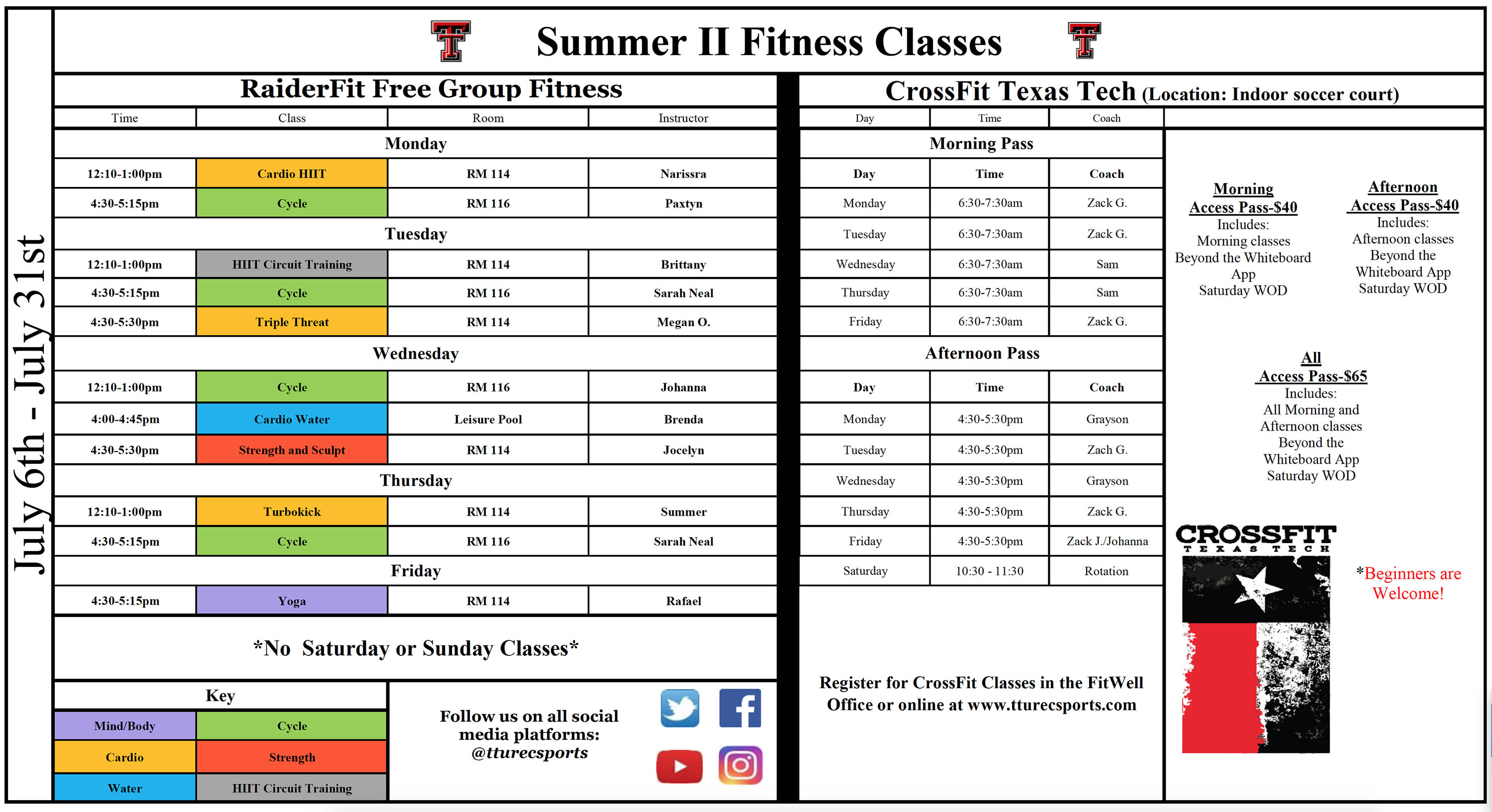 Summer Class Schedule Summer Class Schedule