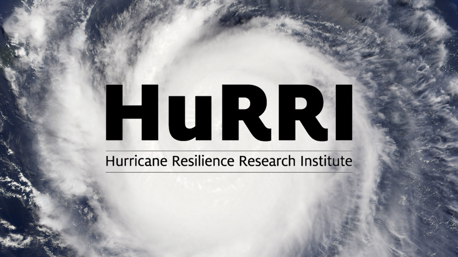 hurricane satellite image, logo that reads Hurricane Resilience Research Institute