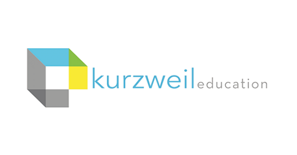 Kurzweil education logo with a 3D cube in grey, yellow, green and blue