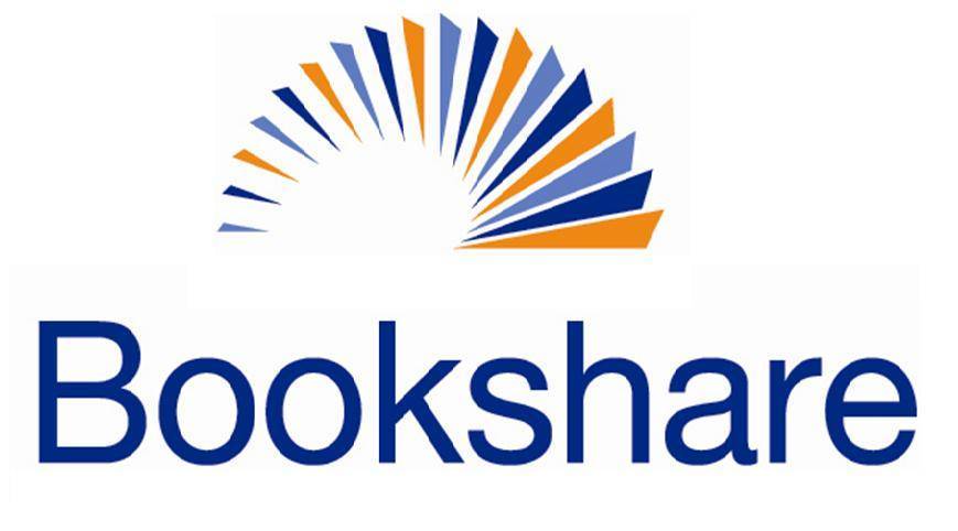 Bookshare logo with blue and orange "pages" of a book flipping open in a semicircle