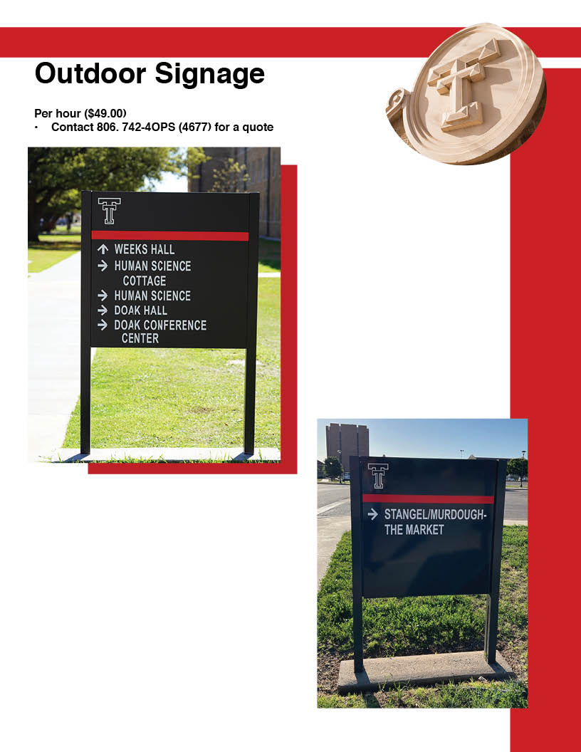 Outdoor signage directional signs to buildings, black sign about 3 to 4 feet high. 