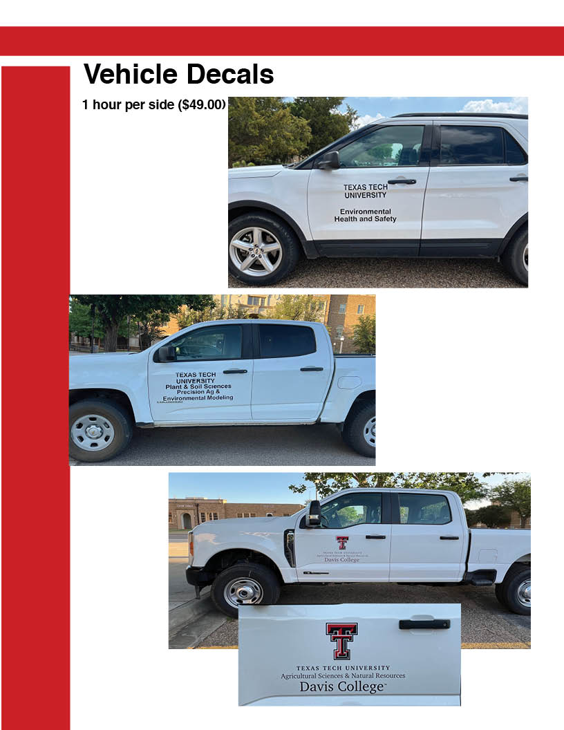 Car text decals for departments
