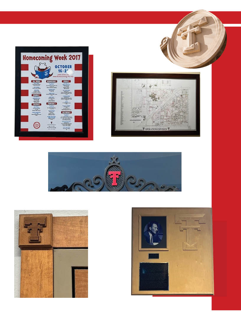 Miscellaneous items such as picture frames, double T made of wood, double  T plaque made of wood.