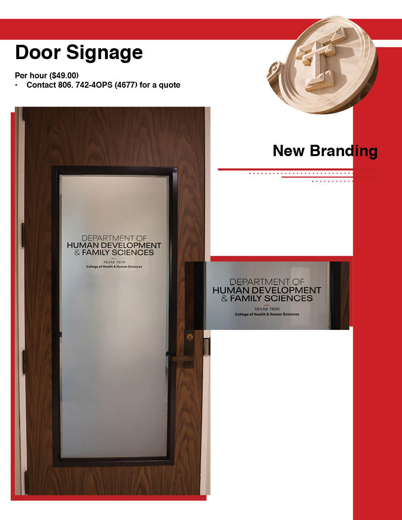 Page 1 Door signage cost $49 per hour. Frosted glass with black text