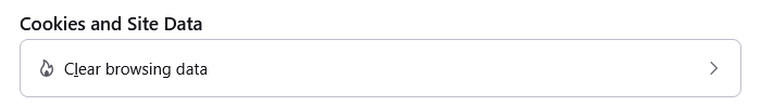 Clear browsing data selection under the heading cookies and site data.