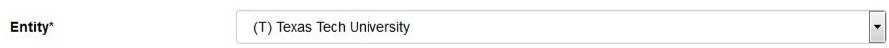 Entity Building or Room Access information entity drop-down menu which shows Texas Tech University