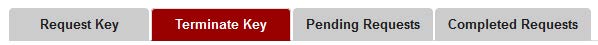 menu bar showing Request key, terminate key or card, pending requests, completed requests