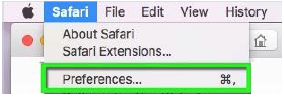 drop-down menu safari then to preferences...