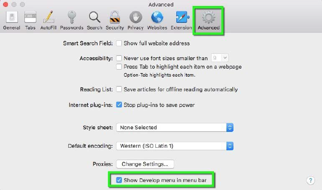 Safari click on advanced button 