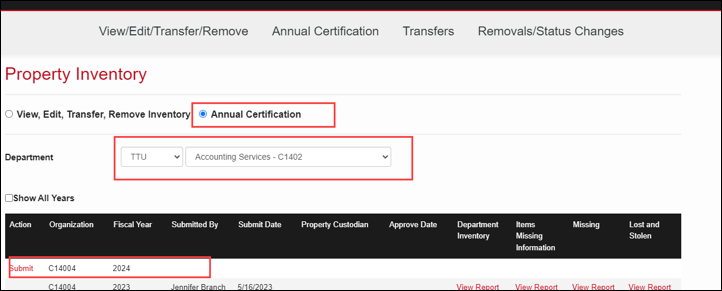 Annual Certification