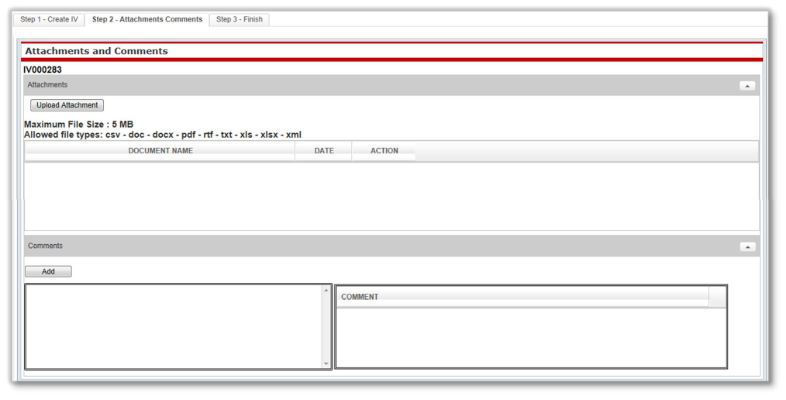 Attachments and Comments page