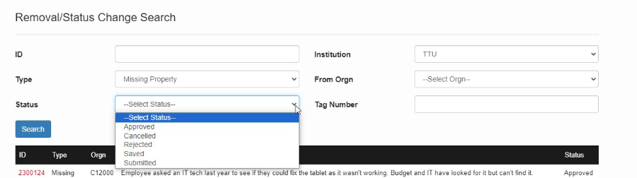 drop down menu