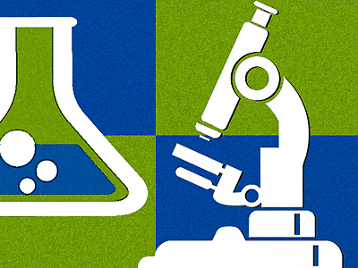 microscope and flask graphic