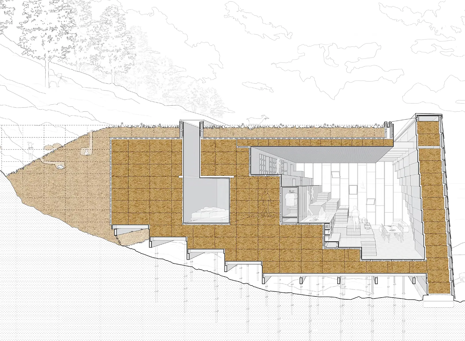 Mass straw building section, from the book Manual of Biogenic House Sections