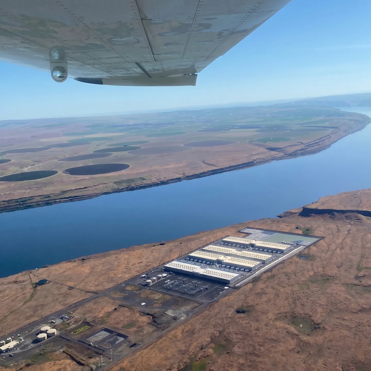 Photo from an airplane of a data center