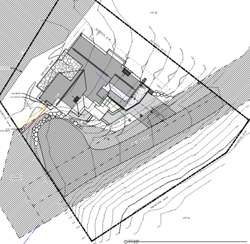Diagram of a site plan, with elevations.