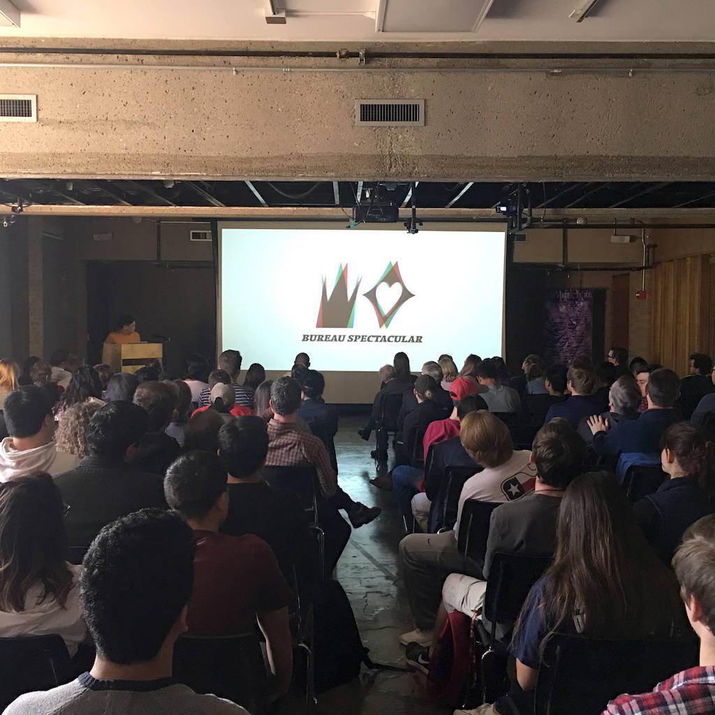 Students gathered for a presentation.