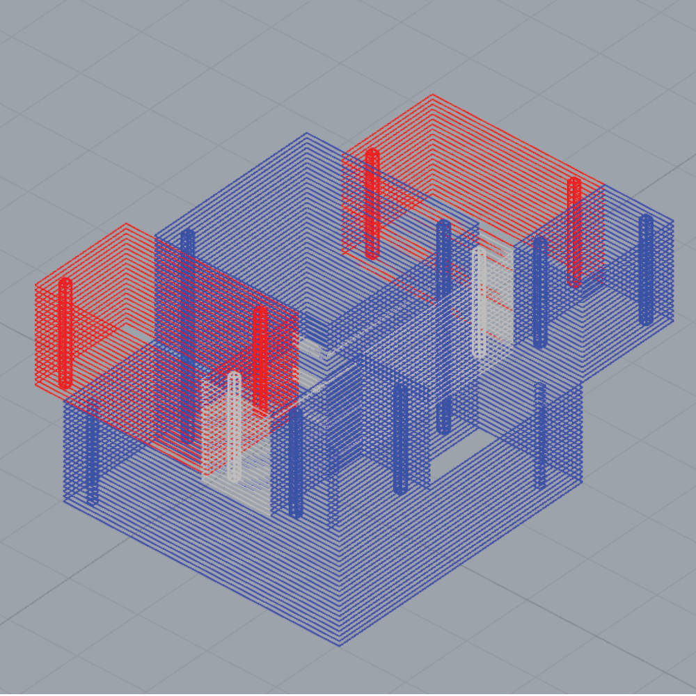 Isometric CAD outline wire-frame of a structure.