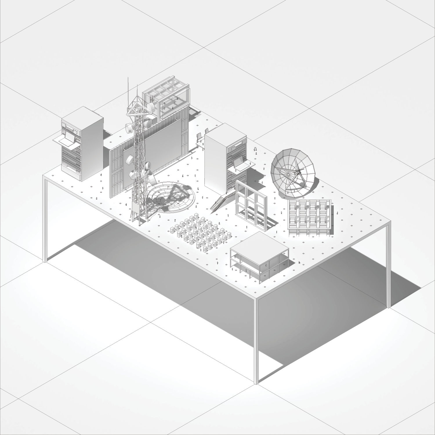 CAD drawing of models on a table.