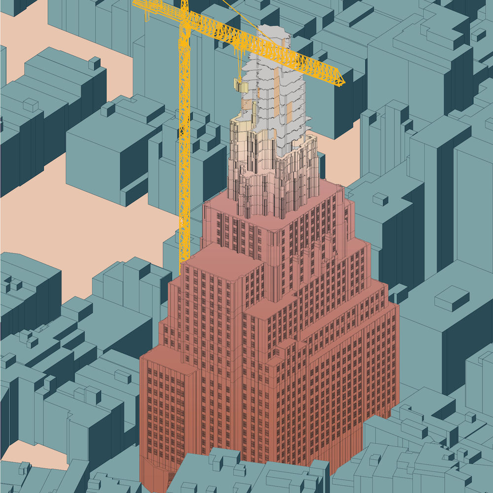 Digital illustration of skyscraper construction.