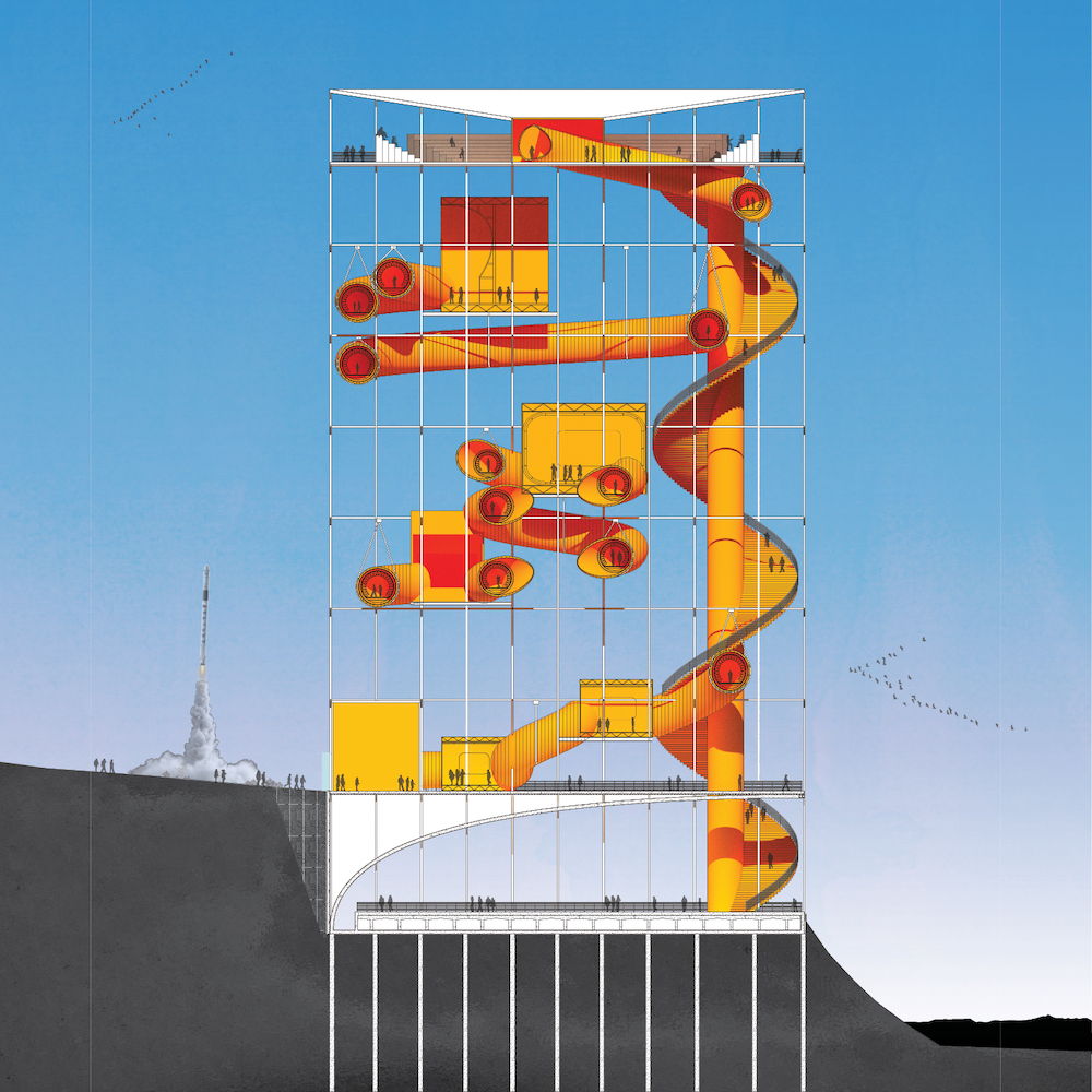 Side view of multi-tier water slide.