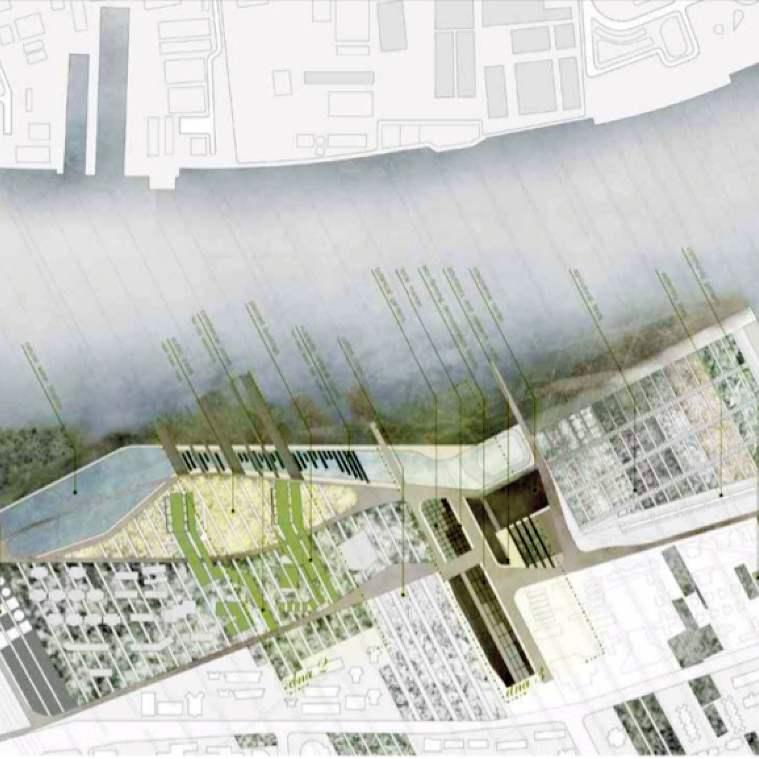 Overhead render of riverside.