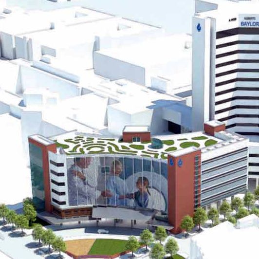 Birds-eye view of a Baylor Medical Center CAD drawing.