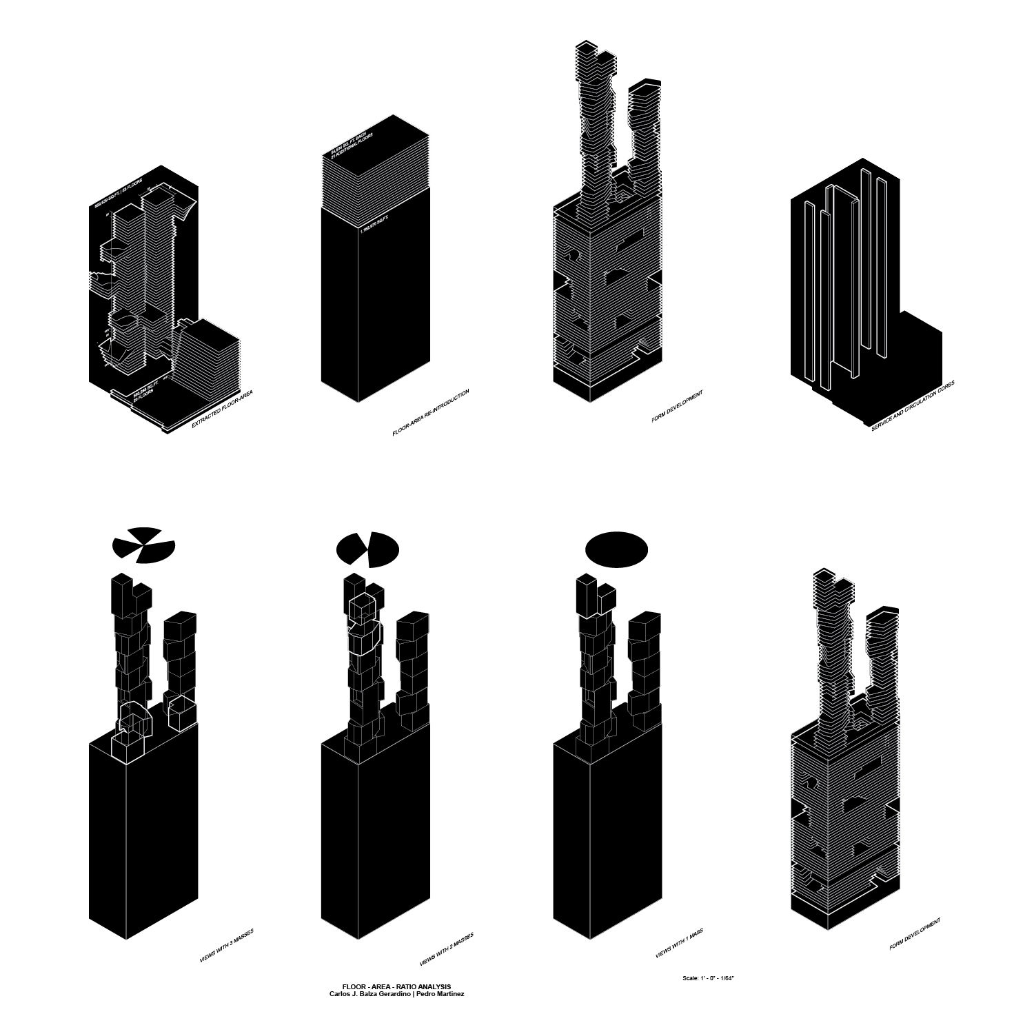 Monochrome renders of structure and variations.
