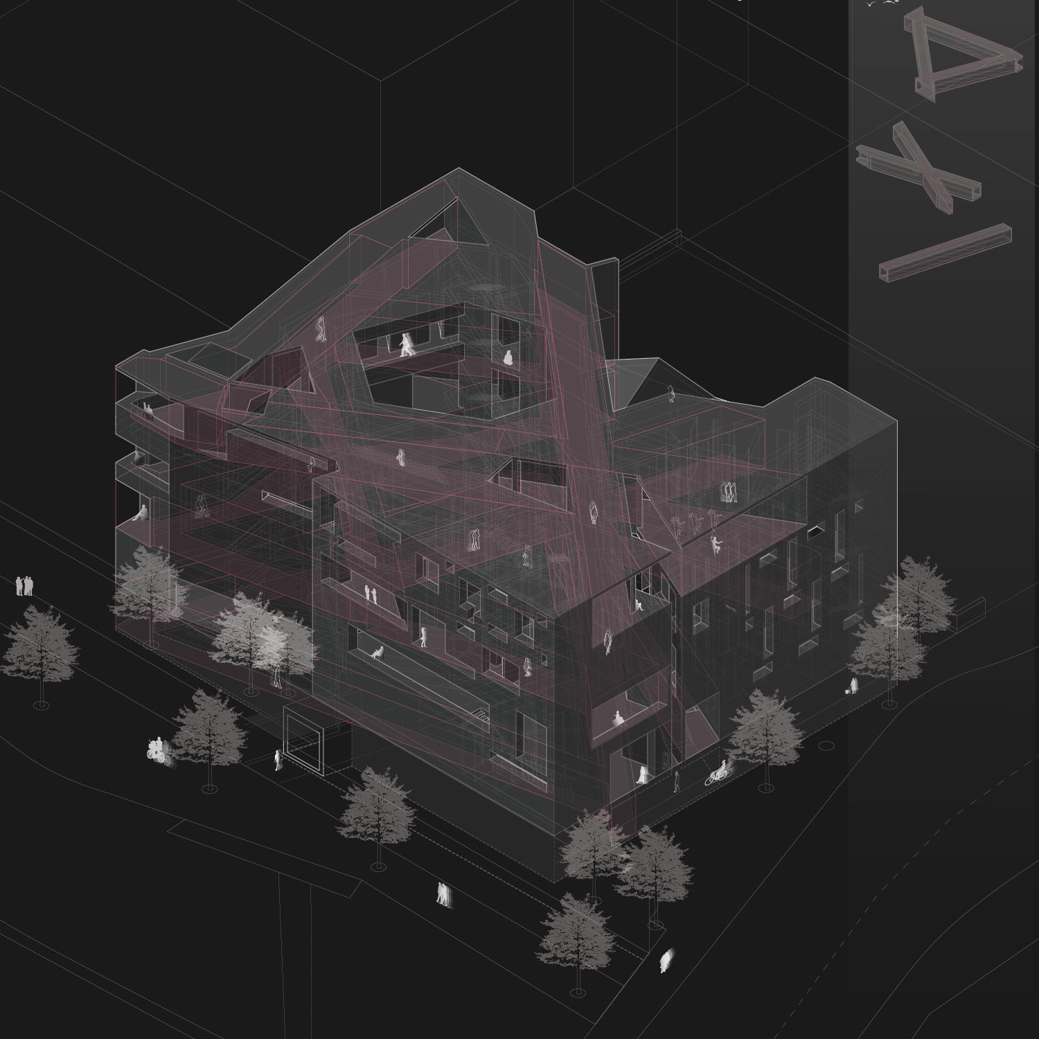 X-Ray view of building 3D render.