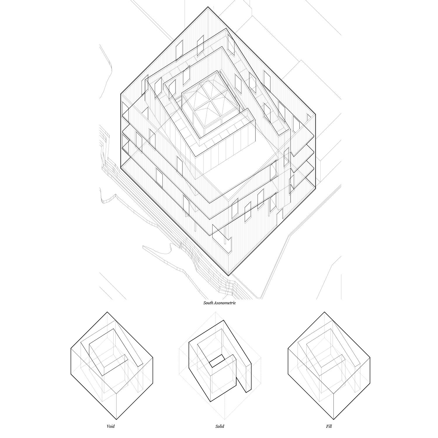 Coil shape within a cubed structure planning.