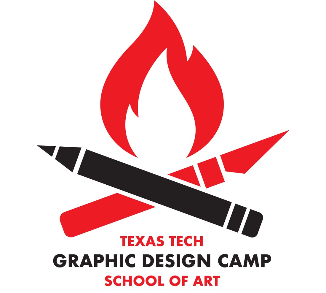 Graphic Design Camp logo with a fire outline with 2 crayons in an X below Graphic Design Camp logo with a fire outline with 2 crayons in an X below