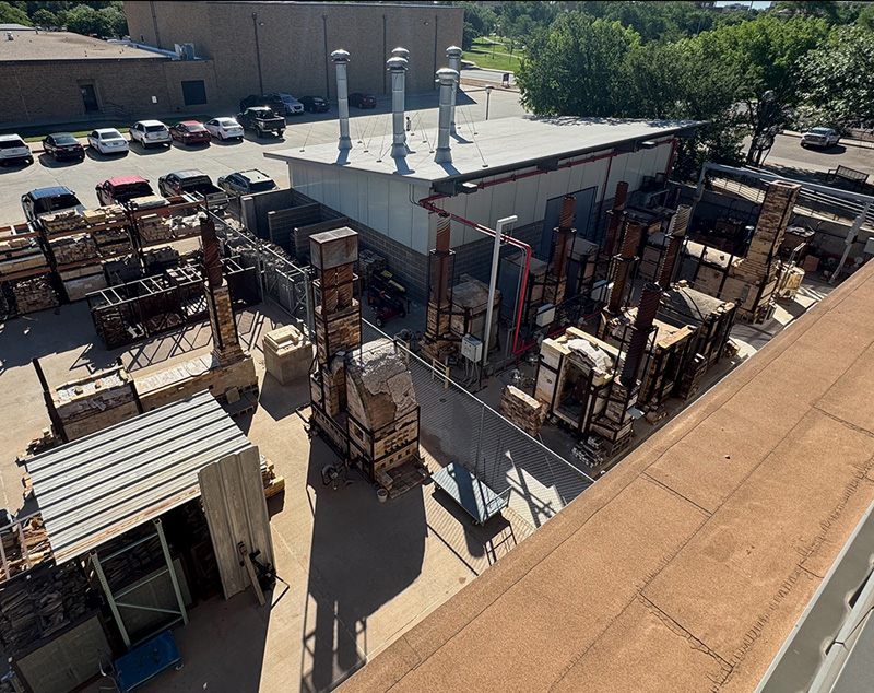 Kiln yard and kiln shed highlighting all of the items listed below