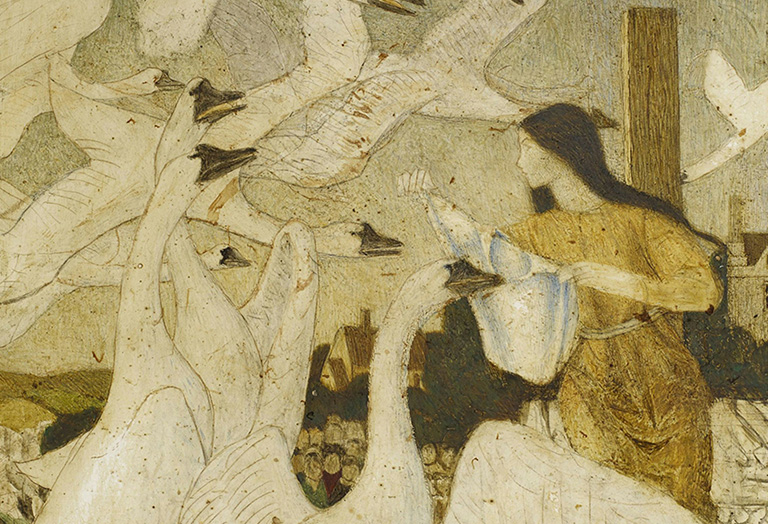 book cover - woman feeding geese
