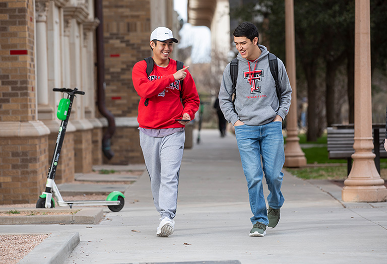 Texas Tech university students walking