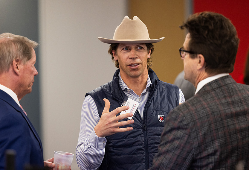 Texas Tech alumni talking to Texas Tech President