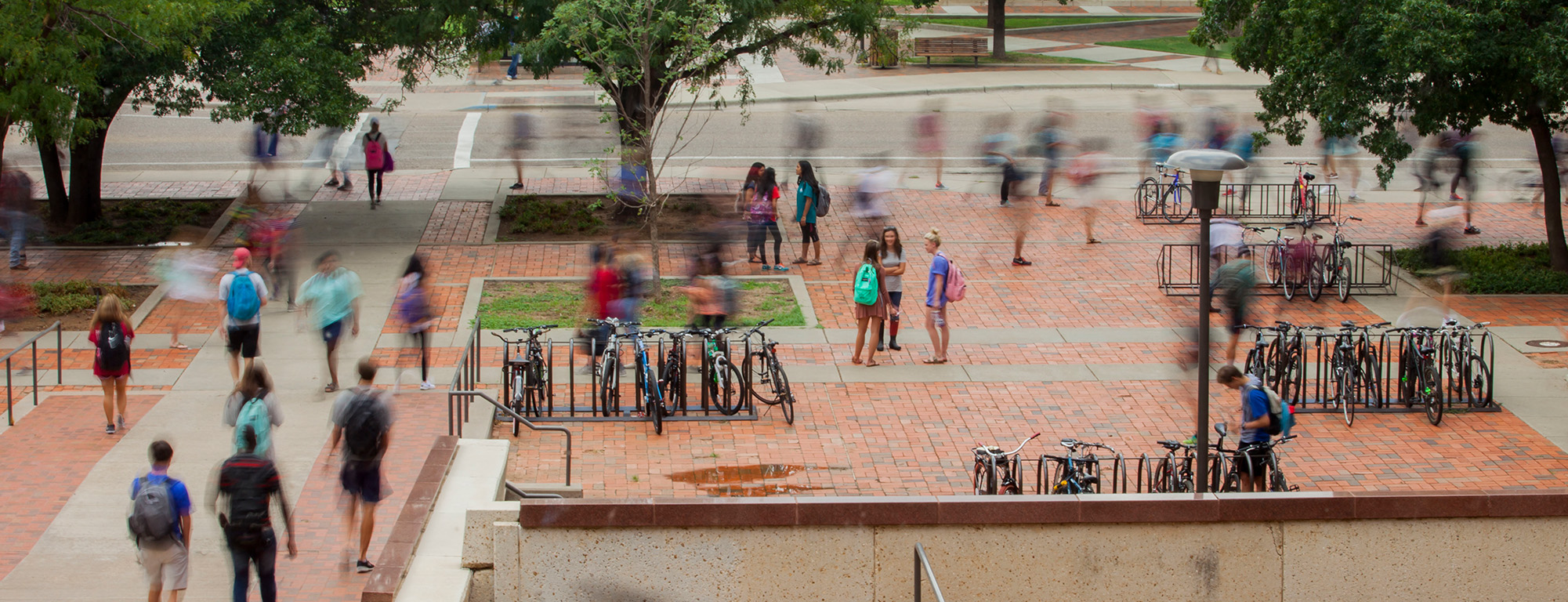 students walking around campus
