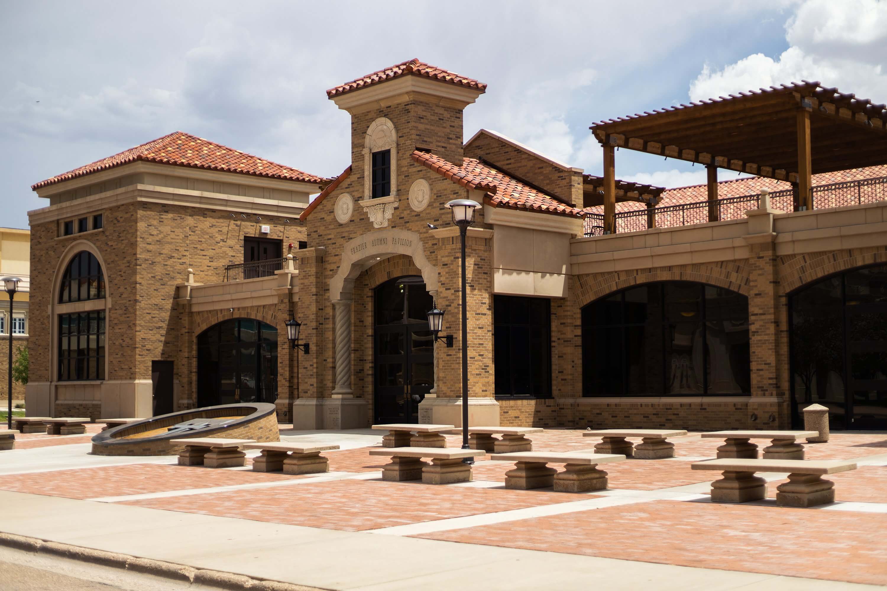 front entrance of Texas Tech's Frazier Alumni Pavillion