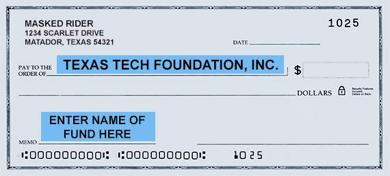 Example of how to make out a check to Texas Tech Foundation