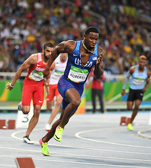 Texas Tech alumnus Gil Roberts in the men's 400 meter semifinals at the 2016 Olympic Games.