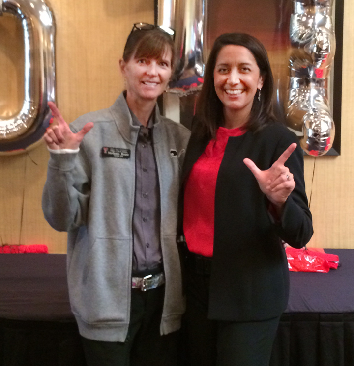 Arts & Sciences Associate Dean Stefanie Borst with TTU alumni and NASA flight director Ginger Kerrick at the Raider Roadshow in San Antonio 